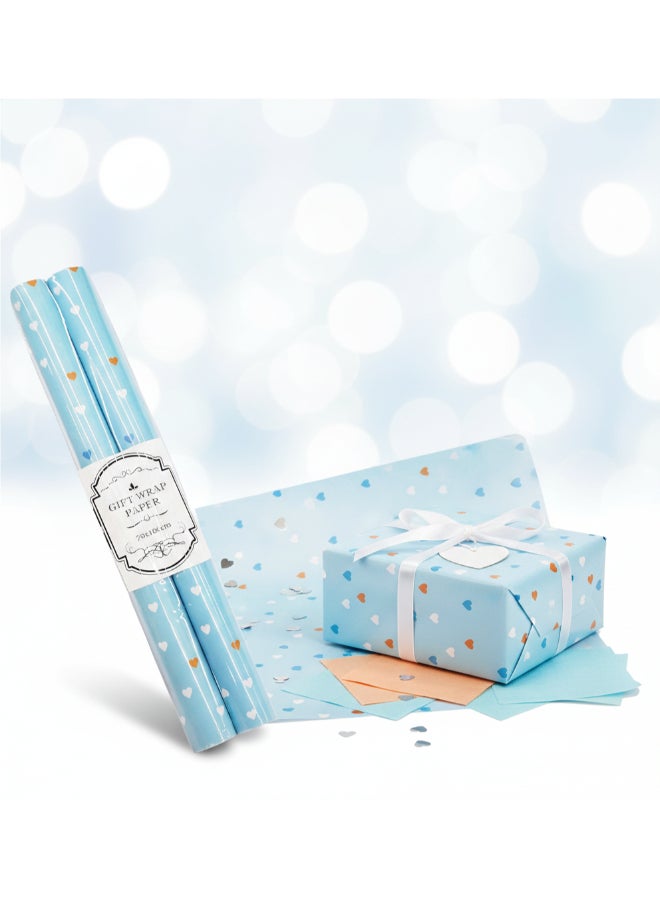 Sweet Blue & Orange Heart Wrapping Paper, Multi-Occasion Gifting